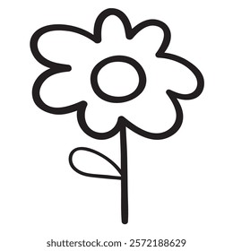 Chamomile. Black color outline vector design. Illustration on white background.