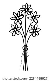 Chamomile bouquet. Sketch. The flowers are tied with thread. Vector illustration. Doodle style. Coloring book for children. Flowering plants. Outline on isolated background. Idea for web design