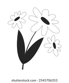 Cacho de camomila objeto de linha 2D preto e branco. Flores de camomila. Flores silvestres da primavera. Daisy floresce floral. Item de contorno de vetor de clip-art isolado de planta medicinal. Ilustração de ponto monocromático