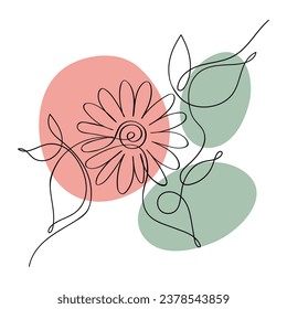 Chamomile continuous one line drawing. Cute chamomile isolated white background. Vector illustration