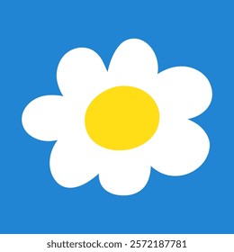 Chamomile. Cute flower. Hand drawn vector design. Flat illustration on blue background.