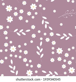 Chamomile, daisies sin fisuras en el patrón floral. Blanco sobre un fondo rosado. Modalidades sin fin para textiles y tejidos, papel de embalaje, embalaje. Imagen vectorial. Estilo plano