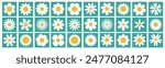 Chamomile daisy big set. White camomile square icon. Growing concept. Cute round flower plant collection. Love card. 30 sign symbol shape. Flat design. Green background. Isolated. Vector illustration