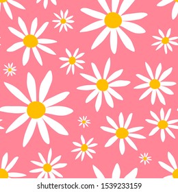 Chamomile daisy floral abstract seamless pattern, repeated background. For paper, cover, fabric, gift wrap, wall art, interior decor. Simple surface pattern design. Vector.