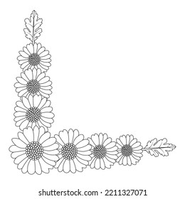 diseño de página de color de flores de manzanilla y margarita con gráfico de vectores de línea detallado. hermosa página de flores coloreadas con diseño decorativo de fondo floral. flor pétalo y hojas boceto 