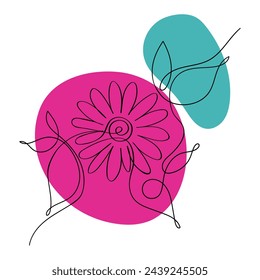 Chamomile or daisy flower drawn in one line. Sketch. Continuous line drawing botanical art. Vector illustration in doodle style.