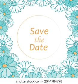 Chamomile daisy flower frame isolated on white. Vector wedding design background border.