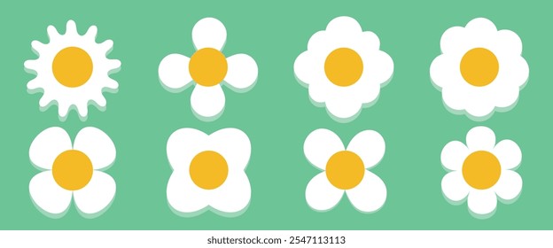 Chamomile daisy flower set. Camomile icons. Cute round flower plant collection. Vector illustration