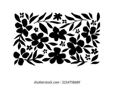 Chamomile or daisy hand drawn paint vector set. Monochrome artistic botanical illustration. Isolated floral elements, grunge dry paint brush strokes on white background.
