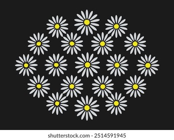 Iconos de margarita de manzanilla en un estilo de diseño plano, cada uno con una flor redonda