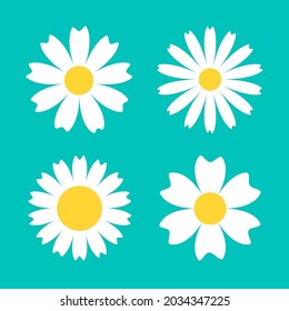 Chamomile daisy round icon set. White flower. Camomile petal. Cute plant collection. Growing concept. Love card. Happy Valentines Day decoration. Flat design. Green background. Isolated. Vector