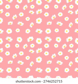 
Chamomile Daisy Seamless Pattern Tiny Floral Repeat on Pink Background Vector Illustration