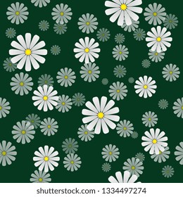 Chamomile. Drawn chamomile flowers. Seamless texture for fabric and wallpaper. Vector graphics