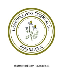 chamomile, essential oil label, aromatic plant. Vector illustration