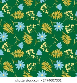Chamomile and field herbs on a green background