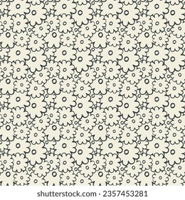 Chamomile floral seamless pattern. Doodle hand drawn cartoon graphic daisy flowers. Cute simple design. Black and white cream background. Vector illustration