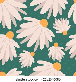 Kamille, nahtlose Blumenmuster, flache Vektorgrafik einzeln auf weißem Hintergrund. Handgezeichnetes Gänsefeld. Frühlings- oder Sommerblumen.