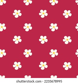 Chamomile floral seamless pattern on viva magenta background. Small summer flowers in simple cartoon doodle style perfect for textile, wallpaper, fabric.Vector illustration
