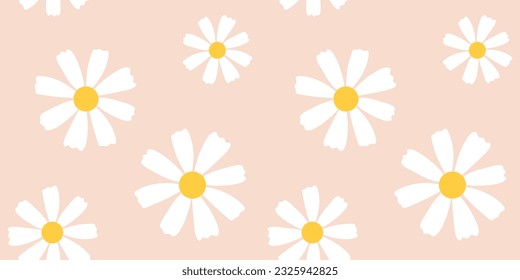 Chamomile floral seamless pattern on pastel pink orange background