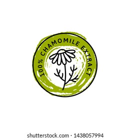 Chamomile Flower badge and icon in trend linear and hand draw style - Vector Logo Emblem of Medical Chamomile Can be Used Template for packing Tea , Cosmetics, Medicines, biological additives.