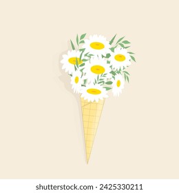 chamomile flower, cute bouquet. Vector illustration