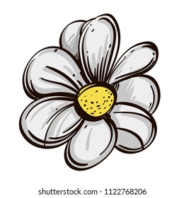 Chamomile flower. Decorative floral element in hand drawn, sketch style. Vector illustration isolated on white background for greeting cards, invitations and much more.