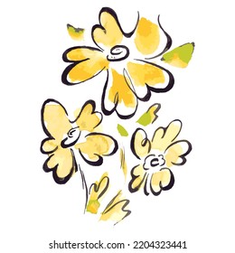 Chamomile flower elements. Watercolor illustration of flowers and leaves. Vector drawing isolated on white background