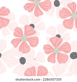Chamomile flower endless background. Abstract floral seamless pattern in simple style. Design for fabric, textile print, wrapping, cover. Vector illustration
