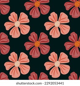 El fondo de las flores de Chamomile es infinito. Resumen de patrón floral sin costuras en un estilo sencillo. Diseño para tela, impresión textil, envoltura, cubierta. Ilustración del vector