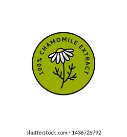 Chamomile Flower herbal organic badge and icon in trend linear style - Vector Green Logo Emblem of Medical Chamomile Can be Used Template for packing Tea , Cosmetics, Medicines, biological additives