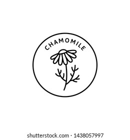 Chamomile Flower herbal organic badge and icon in trend linear style - Vector Logo Emblem of Medical Chamomile Can be Used Template for packing Tea , Cosmetics, Medicines, biological additives