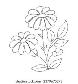 Chamomile flower. Isolated outline vector botanical element drawn in ink. Natural field plant.