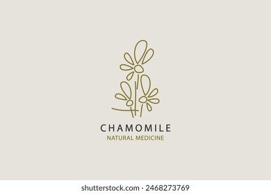 Chamomile flower natural medicine logo design. Linear style herbal vector graphic.