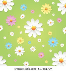 Chamomile flower on green background. Isolated vector illustration.