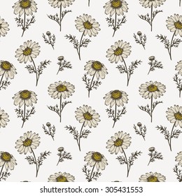 Chamomile flower pattern, retro floral background