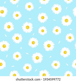 Chamomile flower with petals seamless pattern. Simple summer pattern.