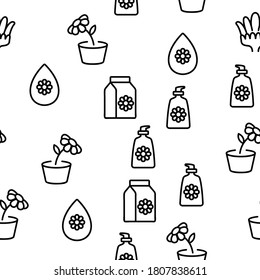Chamomile Flower Plant Vector Seamless Pattern Thin Line Illustration