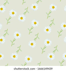 The chamomile flower. Seamless floral texture white of Daisy flower on grey background, floral pattern, vector.