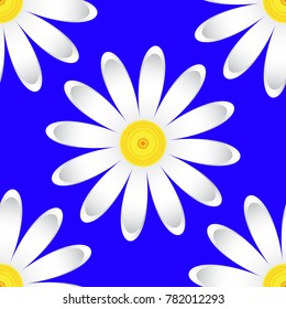 The chamomile flower. Seamless floral texture white Daisy flower on a blue background, geometric pattern, vector