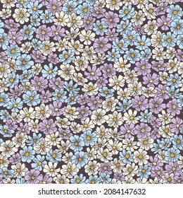 Chamomile flower seamless pattern. Cute botanical vector illustration. Hand drawn cartoon flowers. Ditsy floral print for fabric, paper, packaging, textile.