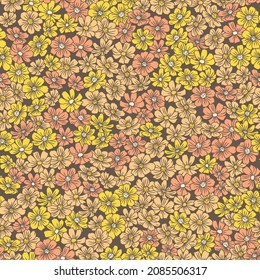 Chamomile flower seamless pattern. Cute botanical vector illustration. Hand drawn cartoon flowers. Ditsy floral print for fabric, paper, packaging, textile.