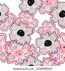 Chamomile flower seamless pattern, elegantly in a simple style. Abstract floral endless background. For fabric design, textile print, wrapping paper, or even as a cover. Vector illustration