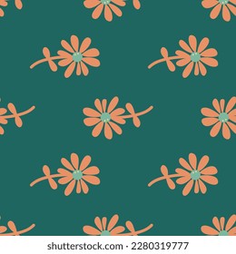 Chamomile flower seamless pattern in naive art style. Cute little daisy floral ornament wallpaper. Simple design for fabric, textile print, wrapping, cover. Vector illustration