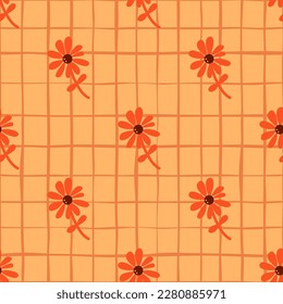 Chamomile flower seamless pattern in naive art style. Cute little daisy floral ornament wallpaper. Simple design for fabric, textile print, wrapping, cover. Vector illustration