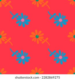 Chamomile flower seamless pattern in naive art style. Cute little daisy floral ornament wallpaper. Simple design for fabric, textile print, wrapping, cover. Vector illustration
