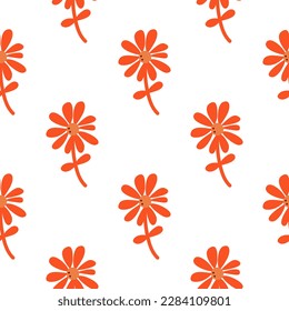 Chamomile flower seamless pattern in naive art style. Cute little daisy floral ornament wallpaper. Simple design for fabric, textile print, wrapping, cover. Vector illustration