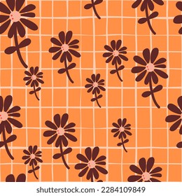 Chamomile flower seamless pattern in naive art style. Cute little daisy floral ornament wallpaper. Simple design for fabric, textile print, wrapping, cover. Vector illustration