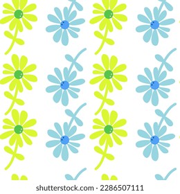 Chamomile flower seamless pattern in naive art style. Cute little daisy floral ornament wallpaper. Simple design for fabric, textile print, wrapping, cover. Vector illustration