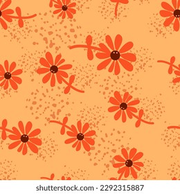 Chamomile flower seamless pattern in naive art style. Cute little daisy floral ornament wallpaper. Simple design for fabric, textile print, wrapping, cover. Vector illustration