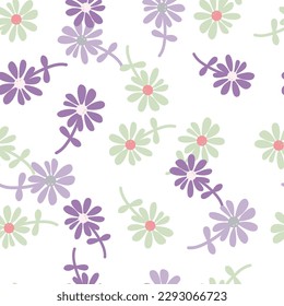 Chamomile flower seamless pattern in naive art style. Cute little daisy floral ornament wallpaper. Simple design for fabric, textile print, wrapping, cover. Vector illustration
